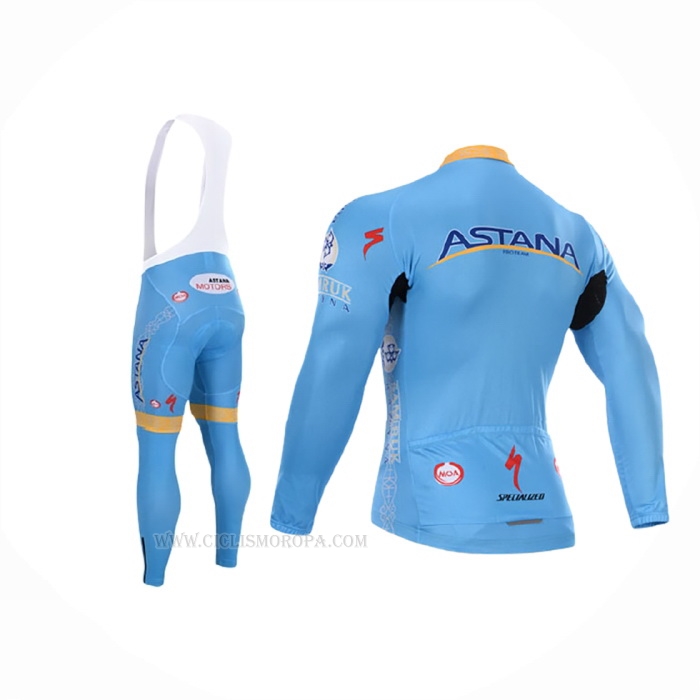 2015 Ropa Ciclismo Astana Azul Claro Mangas Largas y Culotte Lunga